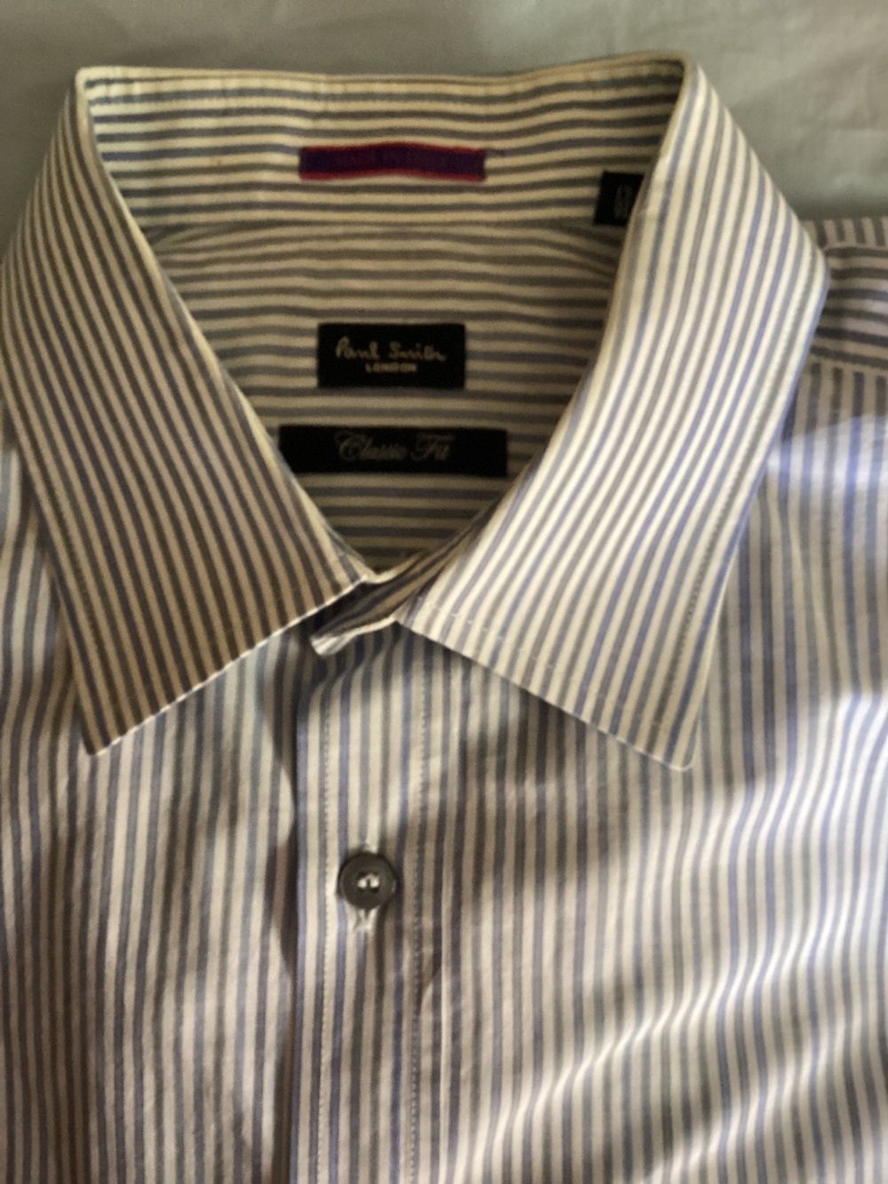 Paul Smith London  size 16/41 Dress shirt. Grey, blue, white stripe.